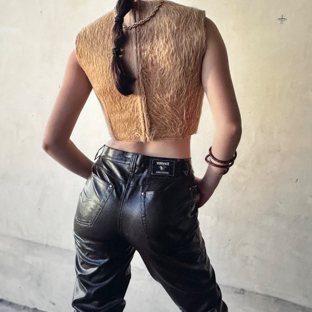 NWT Versace Vintage 1997 Black Faux leather Lizard Embossed Pants